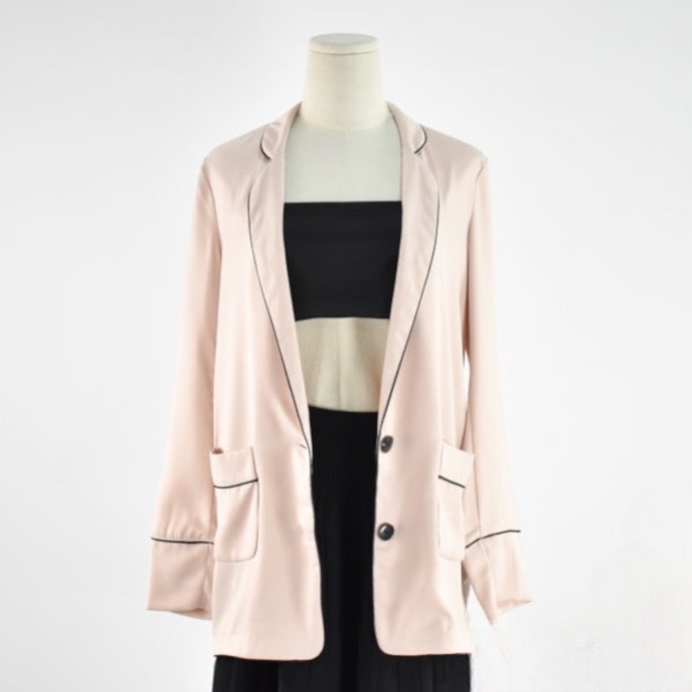 Stradivarius Nude Blush Silky Oversized Blazer Small
